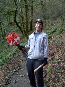 James marks the Gorge Waterfalls 50K course. Photo by Candice Burt.