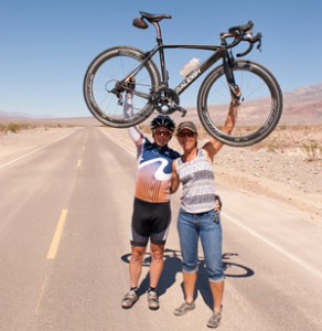 Cyclists celebrate their ride through Death Valley.  Photo courtesy of Bicycle Adventures