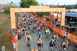 Orange-clad cyclists raise funds and awareness in the fight to end cancer at the inaugural Obliteride in 2013.