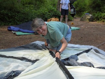 Seattle’s Rachel Matthews sets up camp on Lopez Island in the San Juans.